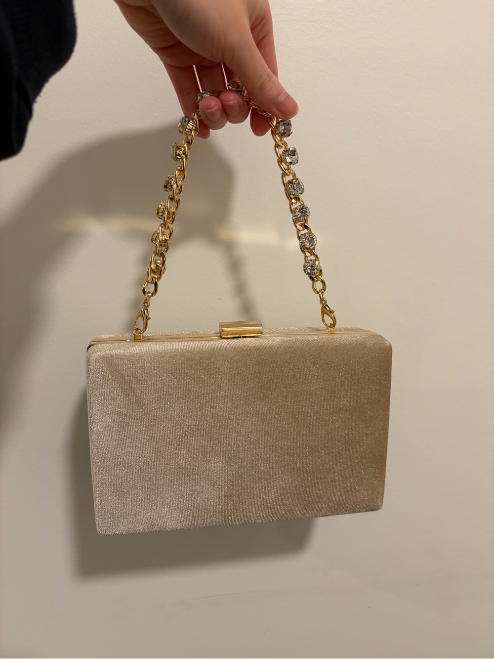 Brand New Champagne Velvet Clutch with Embellished Chain & Cross Body Chain